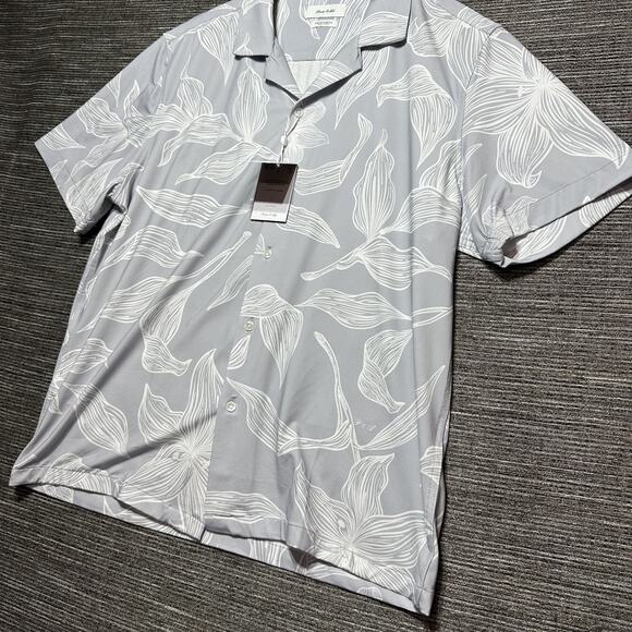 Porter & Ash Shirt Men's L Gray Floral Button Hawaiian Kinetic Stretch - Picture 8 of 15